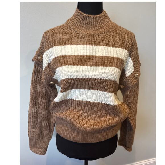 Hem & Thread Caspian Button Turtleneck Sweater Boxy Striped Brown Gold Buttons S - Picture 1 of 9